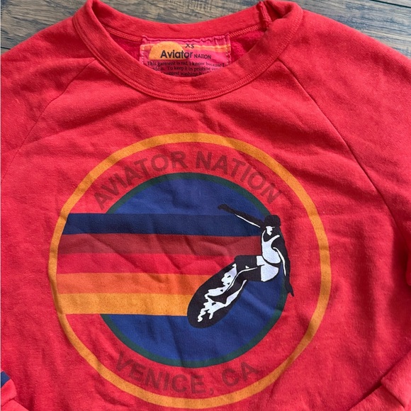 Aviator Nation Signature Logo Red Graphic Venice Surf Sweatshirt Unisex | XS - Picture 4 of 7